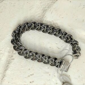 STEELTIME Men's Oxidized Stainless Steel Cuban Link Chain Bracelet, 8"